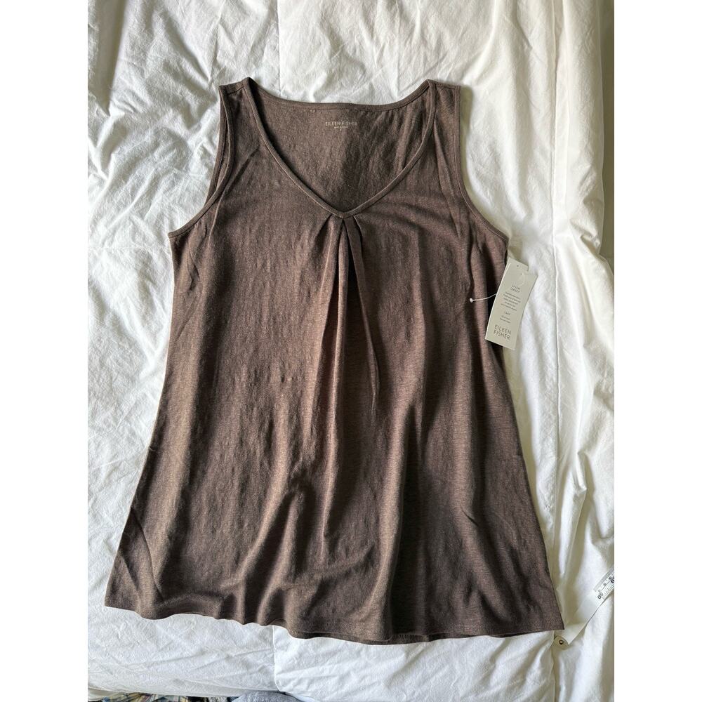 Eileen Fisher Linen Jersey Tank Brown V Neck Tunic Sleeveless NWT S